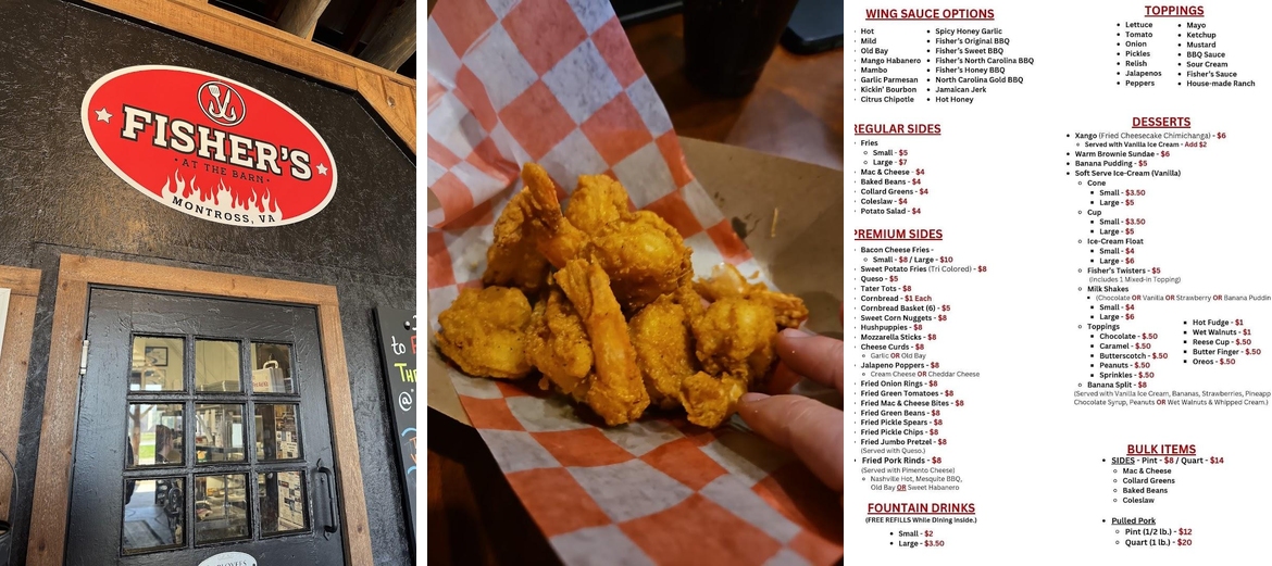 Fisher's Roadhouse Cafe Menu